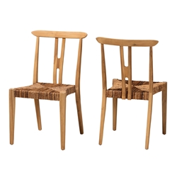 Baxton Studio Artha Modern Bohemian Natural Brown Teak Wood and Seagrass 2-Piece Dining Chair Set